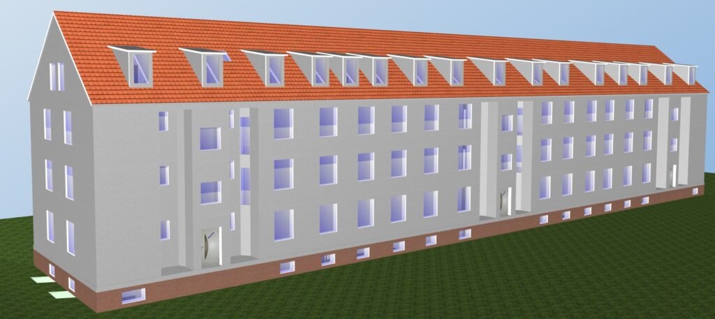 Dreidimensionales Modell einer mehrgeschossigen Wohnanlage