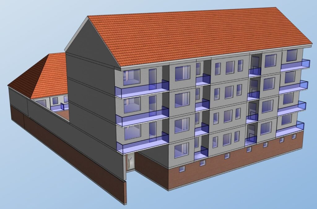 Dreidimensionales Wohngebäudemodell mit Satteldach