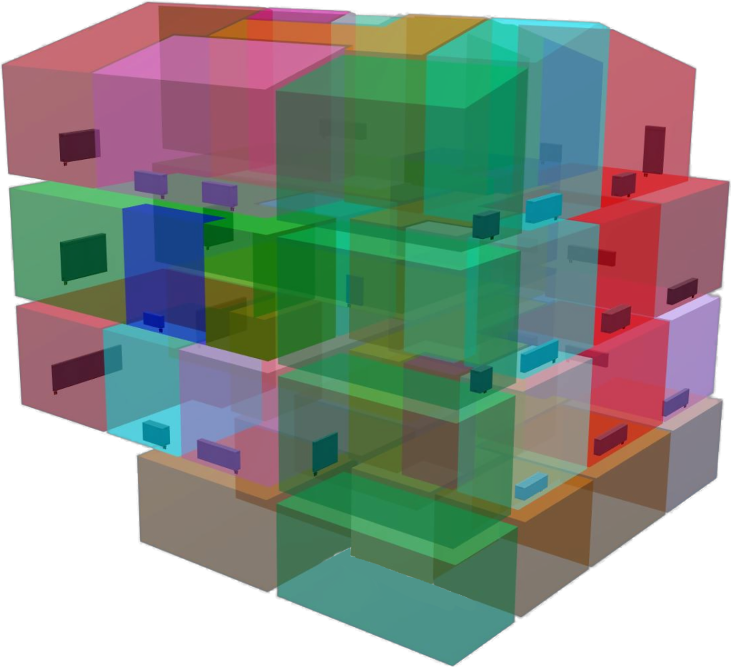 Transparent dargestelltes Raum- und Zonenmodell